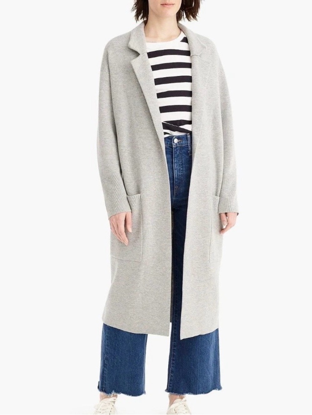 J.Crew Ella Open Front Long Sweater-Blazer (Light Grey) Size M Style AD753